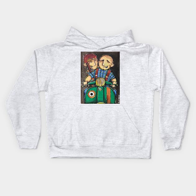 Retro Scooter, Classic Scooter, Scooterist, Scootering, Scooter Rider, Mod Art Kids Hoodie by Scooter Portraits